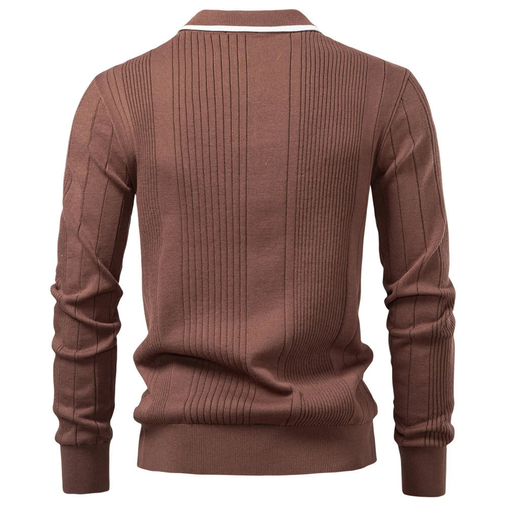 Langford Men Polo Knit Shirt Long Sleeve Button